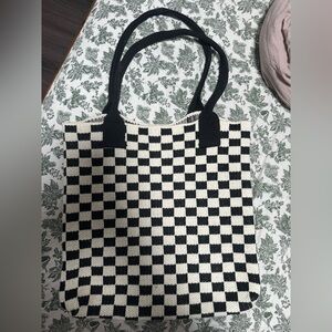 Black & White Checkerboard Knit Tote Bag - Unbranded